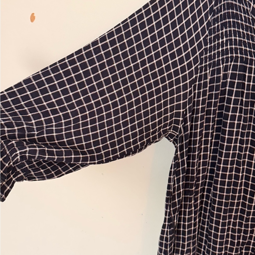 Maeve Anthropologie Navy Grid Print Button Front Dress Medium Viscose - Picture 5 of 7